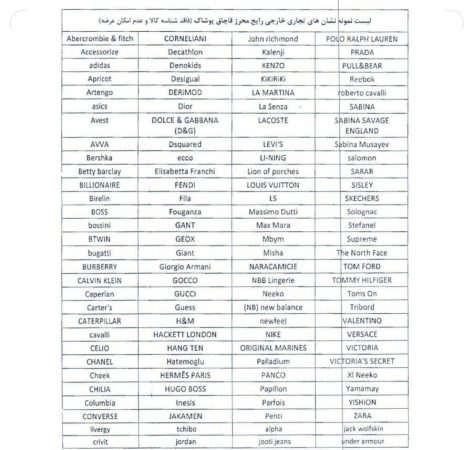 فهرست برندهای پوشاک قاچاق اعلام شد