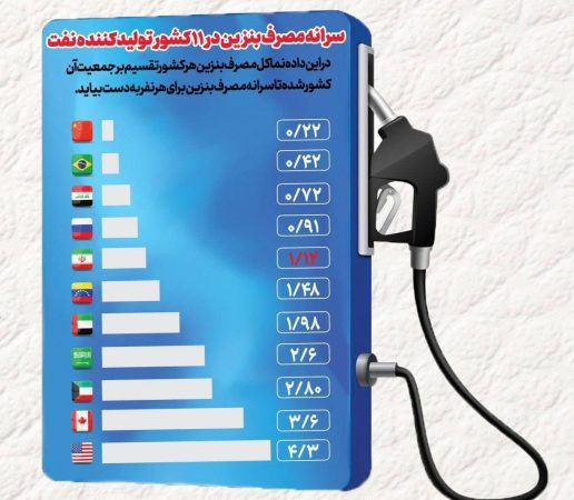 سرانه مصرف بنزین در ۱۱ کشور تولید کننده نفت